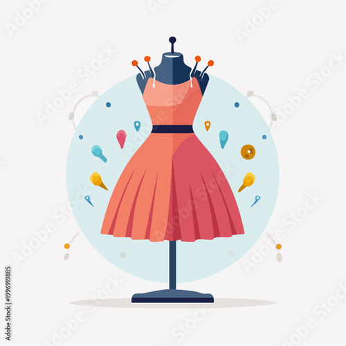Dress on Mannequin with Sewing Supplies