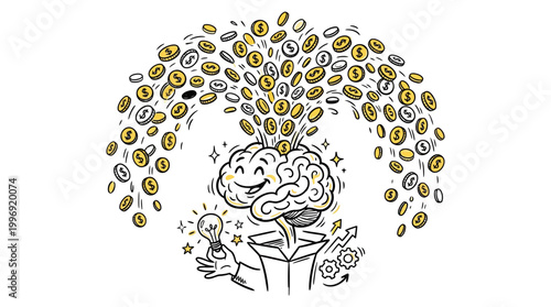 Illustration of a creative brain generating financial success and profit.