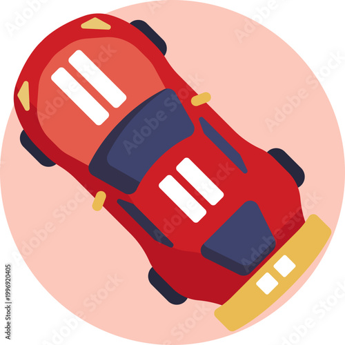 A racing car angled slightly forward with motion lines behind it, highlighting acceleration and high speed in a stylized, energetic form.