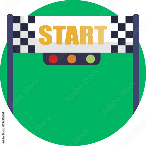 Represents the beginning of a race, using the classic black-and-white flag associated with racing starts.