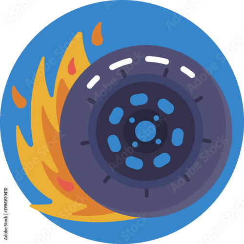 A bold circular wheel icon featuring a low-profile tire and dynamic lines, representing high-speed racing and precision driving.