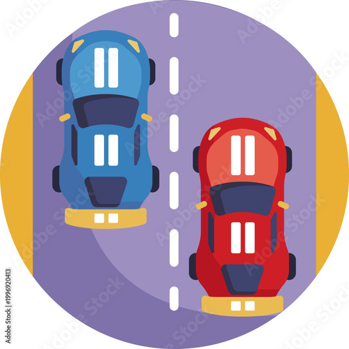 Minimal line icon: A sleek side-view racing car with a low body, large rear spoiler, and emphasized wheels, designed with clean, simple strokes to convey speed.