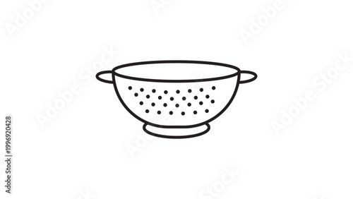 Minimalist Colander Vector Icon with Editable Stroke. Clean black line illustration of a kitchen strainer or sieve on white background, ideal for cooking, food prep, and culinary app designs.