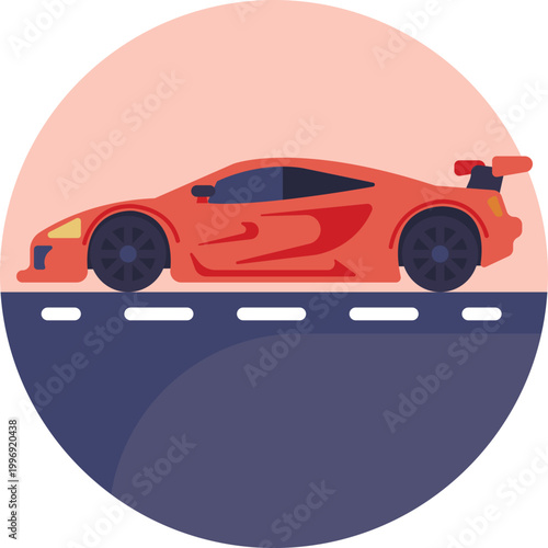 A sleek side-view race car with a low aerodynamic body, large rear spoiler, and visible wheels, designed using simple clean lines.