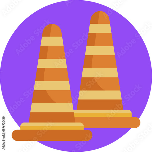 A bright orange traffic cone with white reflective stripes, used to mark track limits or guide racers through specific paths.