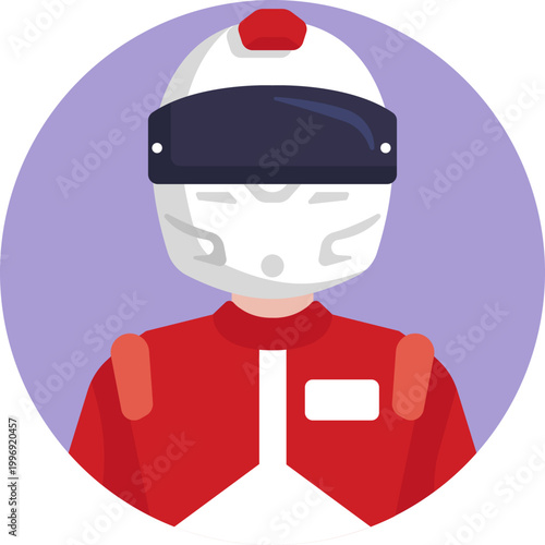 A stylized racing helmet facing forward, symbolizing a driver ready to compete on the track.