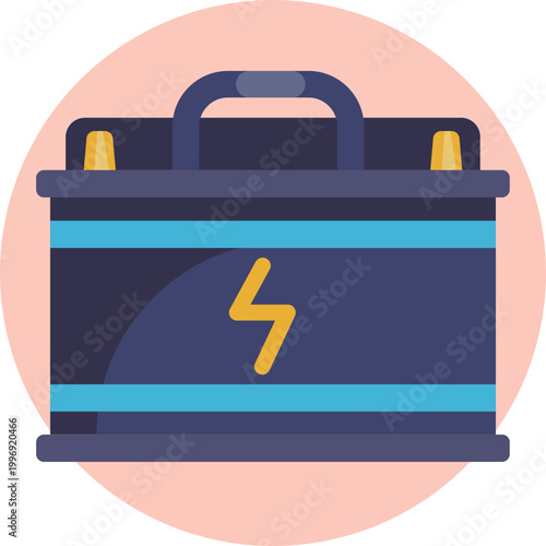 A simple outline icon of a rectangular car battery with two terminals on top, often including a small lightning bolt symbol to represent power or energy.