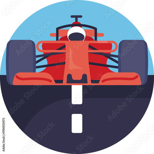 A compact, aerodynamic race car shape with exaggerated curves and a prominent spoiler, using solid fill to emphasize motion and boldness.