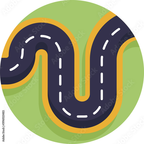A top-down view of a winding race track, typically shown as a continuous curved path or loop with smooth bends, representing a standard racing circuit.