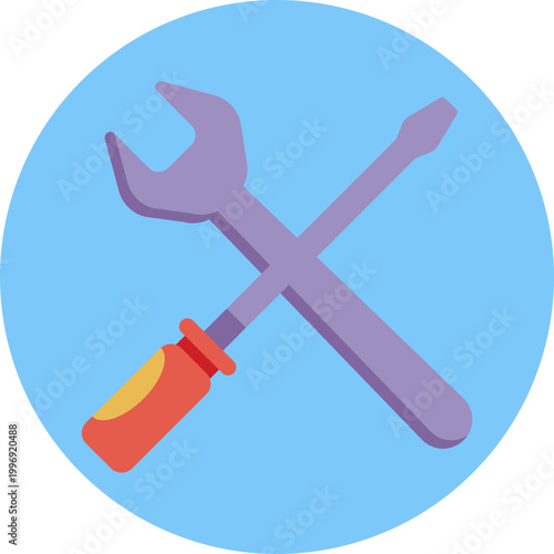 A crossed wrench and screwdriver symbol, representing vehicle maintenance and performance tuning in racing.