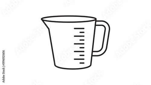 Minimalist Measuring Cup Vector Icon with Editable Stroke. A clean black line illustration on a white background, this versatile kitchen tool graphic is perfect for cooking and baking designs.