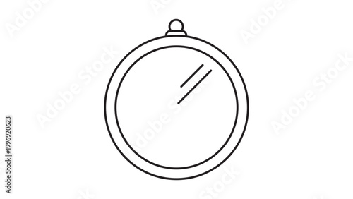 Round Wall Mirror Minimalist Black Line Vector Icon on White Background. This hand-drawn illustration features an editable stroke, making it a customizable and scalable graphic resource for web.