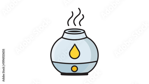 Essential Oil Diffuser Vector Icon with Editable Stroke, Modern Flat Illustration of Ceramic Aroma Humidifier with Steam and Drop Symbol for Wellness, Spa, and Aromatherapy Design Projects.