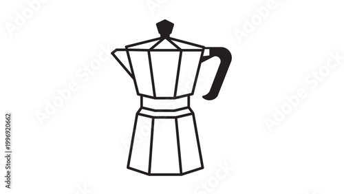 Classic Moka Pot Stovetop Espresso Maker Vector Icon with Editable Stroke. Minimalist Black Line Art Illustration for Coffee Shop Branding, Cafe Menus, and Kitchen Design. Scalable SVG Graphic.