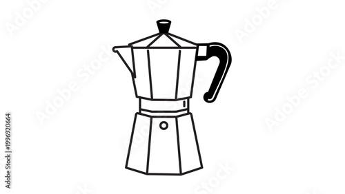Classic Moka Pot Stovetop Espresso Maker Vector Icon with Editable Stroke. Minimalist Black Line Illustration of an Italian Coffee Pot for Kitchen and Cafe Design, Isolated on White Background