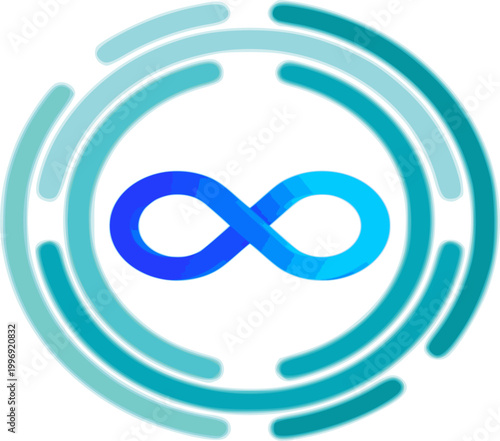 The design represents endless possibilities, connectivity, futuristic technology, and continuous innovation.