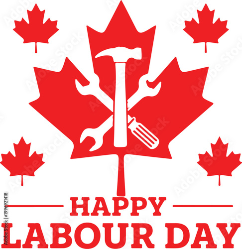 Labour Day, Canada, maple leaf, tools, Happy Labour Day vector icon isolated on Transparent Background