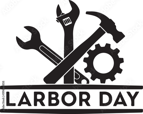 Labor Day, Worker Tools, Industrial Icons, Black Vector Graphics isolated on Transparent Background