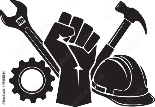 Industrial, Labor, Worker's Power, Mechanical Tools Vector Icon isolated on Transparent Background