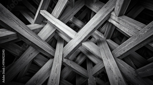 A black and white image of a wooden structure.