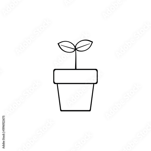 Manually drawn vector illustration of plant in flower pot icon. Handcrafted linear symbol representing gardening home growth nature and botanical hobby concept. Isolated on white background.