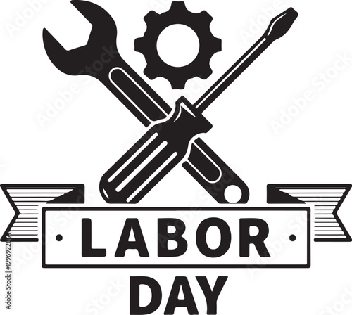 Labor Day icons, black labor day symbols, gear and tools vector, labor day banner isolated on Transparent Background