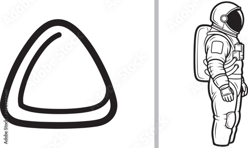 Astronaut in spacesuit and space capsule vector illustration isolated on white background for coloring book