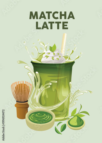 Matcha Latte Beverage Vector Illustration
