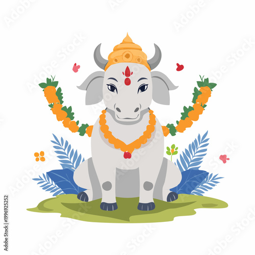 Nandi Bull Decorated with Garlands and Crown