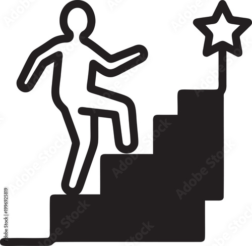 Person climbing stairs toward star symbol representing success achievement goals.