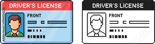 Two driver's license cards, one in color and one in black and white outline, showing front details like a photo and text.