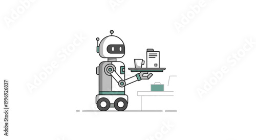 Robot delivering coffee with tray.