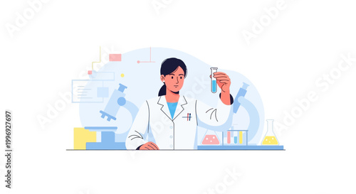 Female scientist in lab coat working with test tube in laboratory setting