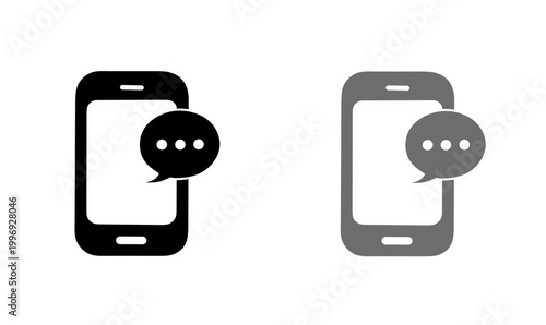 Vector illustration of phone with message icon set. Phone with speech bubble icon set