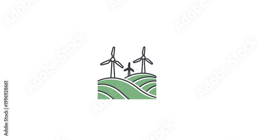 Wind turbines on green hills renewable energy.