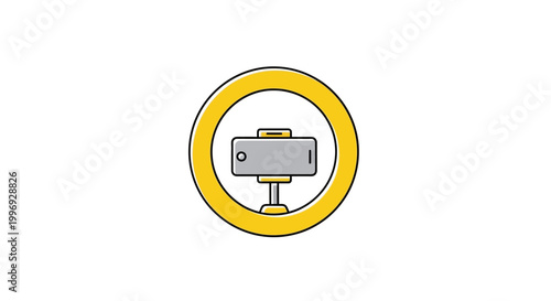 A gray camera icon on a yellow circle background.