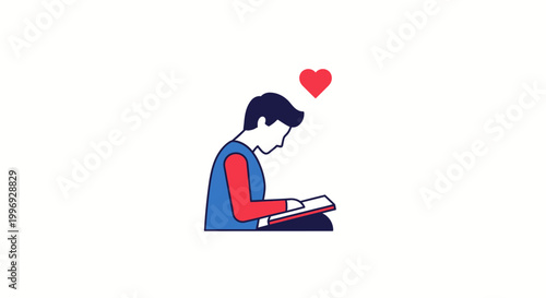 Man sitting with heart above head.