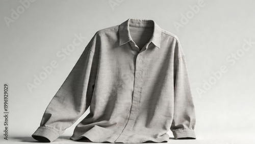 Casual Linen Long Sleeve Shirt Mockup Floating on Neutral Background