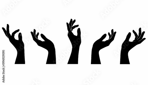 Vászonkép Elegant Silhouettes of Female Hands in Diverse Gestures, Reaching, Offering, and