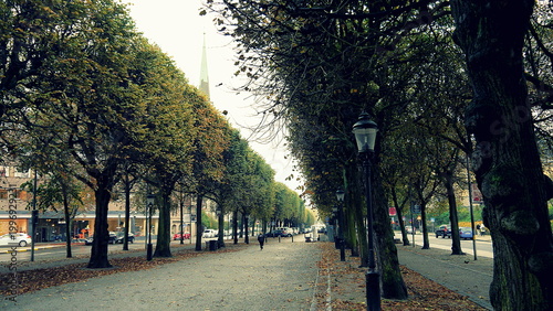 Canvas Print STOCKHOLM, SWEDEN - October 07, 2014: Karlavägen boulevard in Östermalm with Hedvig Eleonora Church spire