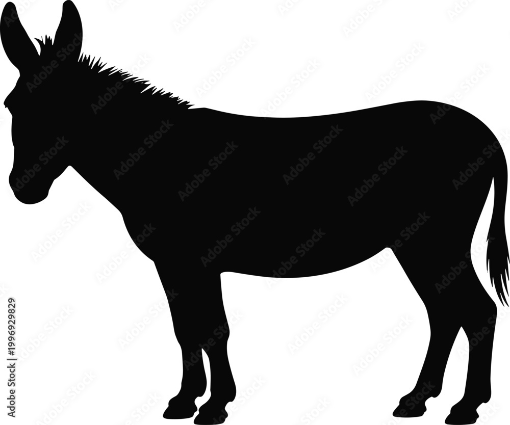 Fototapeta premium Black silhouette of a donkey standing shadow vector illustration EPS PNG file