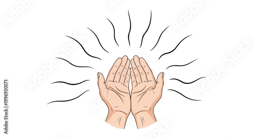 Open hands cupping a radiant glow as light rays emanate upward in a gentle healing illustration of hope