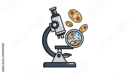Microscope with Bacteria Microbiology Vector Illustration