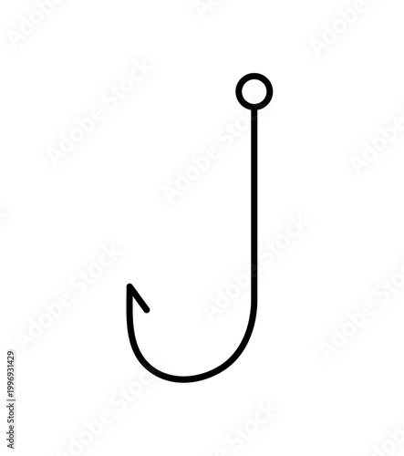 Icon of empty fishing hook. Fishhook for bait. Angling tackle, equipment. Gear for catching fish with rod. Fishery item. Concept of scam. Flat isolated vector illustration on white background