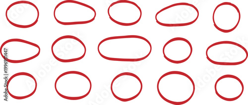 A collection of red drawn ovals on a white background