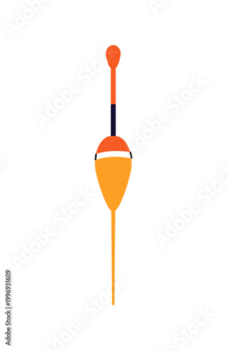 Icon of colourful fishing bobber. Red and orange float for catching fish. Accessory for angling rod. Fishery gear, tackles for fishermen. Flat isolated vector illustration on white background