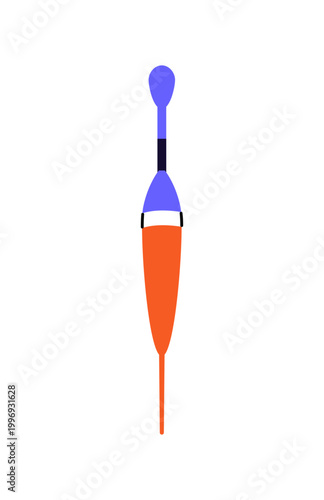 Icon of colourful bobber. Fishing float for catching fish. Cork swimmer for angling rod. Modern fishery tackles, gear. Fisherman utensil. Flat isolated vector illustration on white background