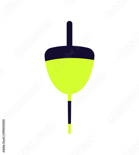 Green fishing bobber. Icon of angling rod swimmer. Modern cork float for catching fish in pond. Fishery tackle, item. Fisherman accessory. Flat isolated vector illustration on white background