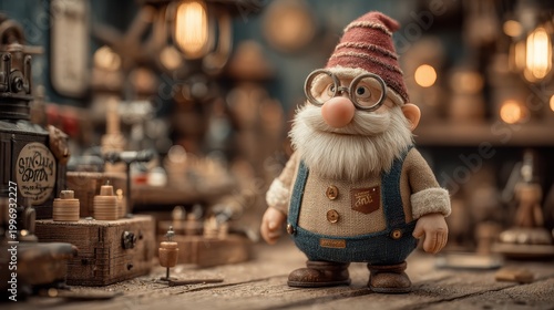 Animated santa in workshop with craft textures
