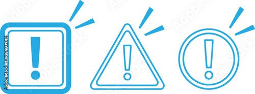 A set of warning signs with exclamation marks on a white background